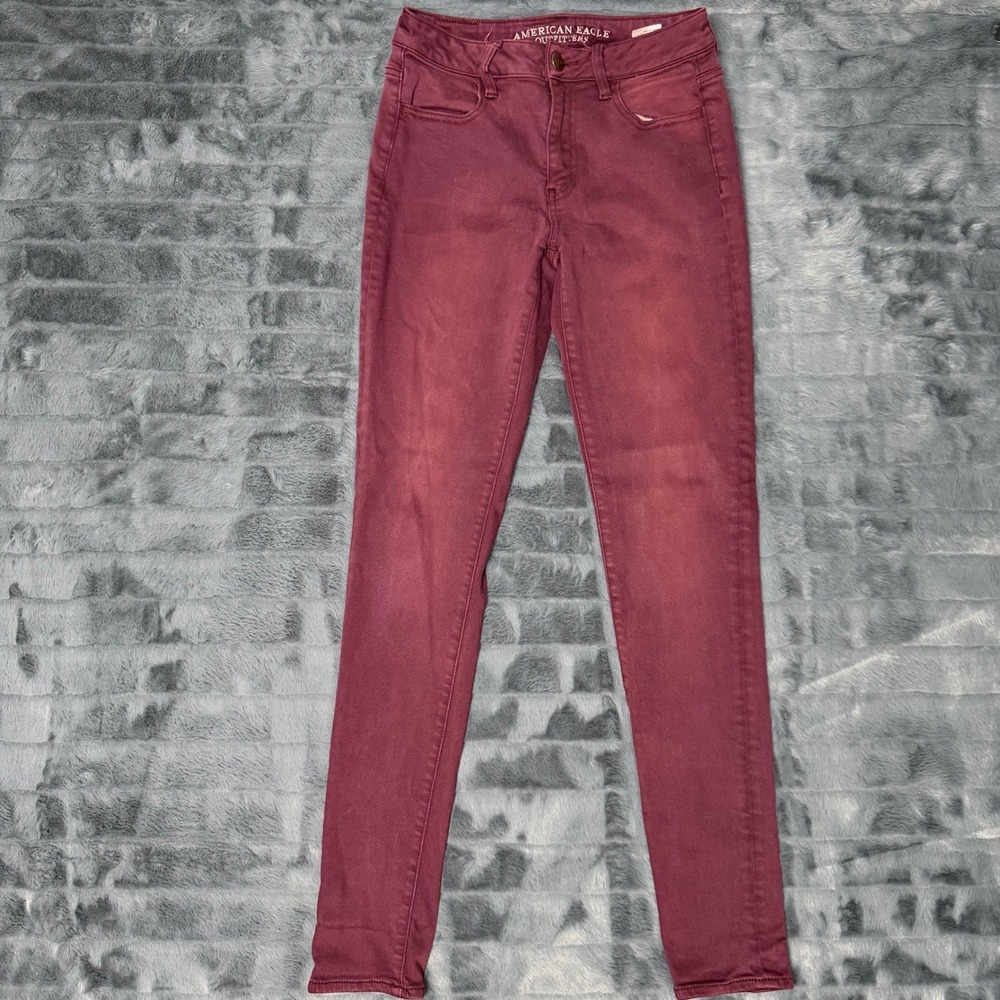 American Eagle Hi-Rise Jegging Burgundy Maroon Denim X Skinny Pants Size 4 Reg
